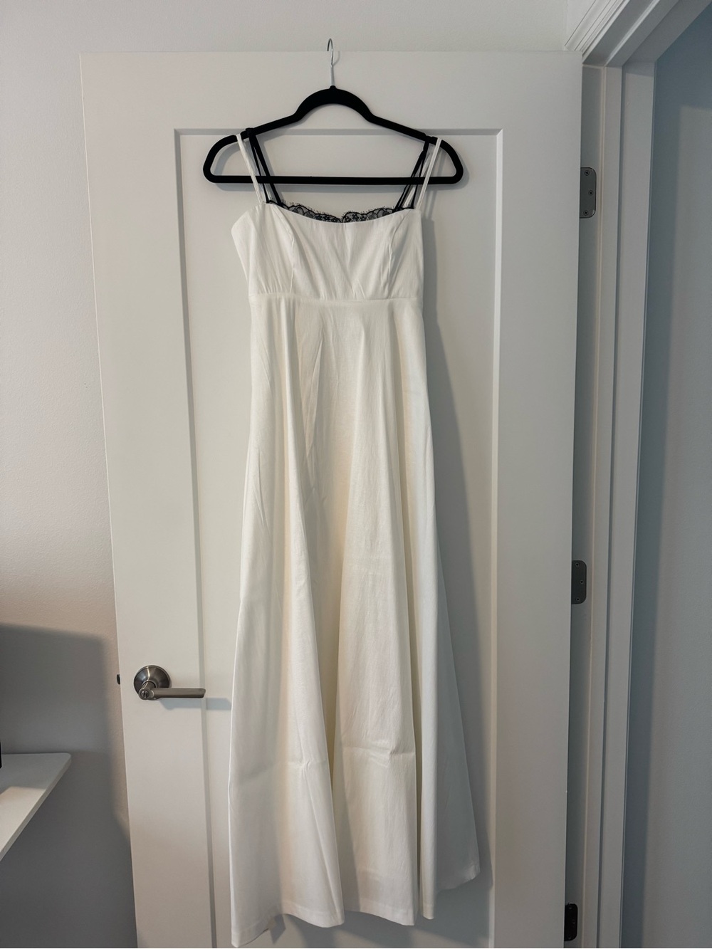 White Maxi Dress with Lace Trim- Small